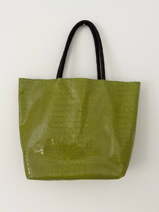 Neiman Marcus Handbags - Neiman Marcus Green Crocodile Braided Handle Lined Tote Bag